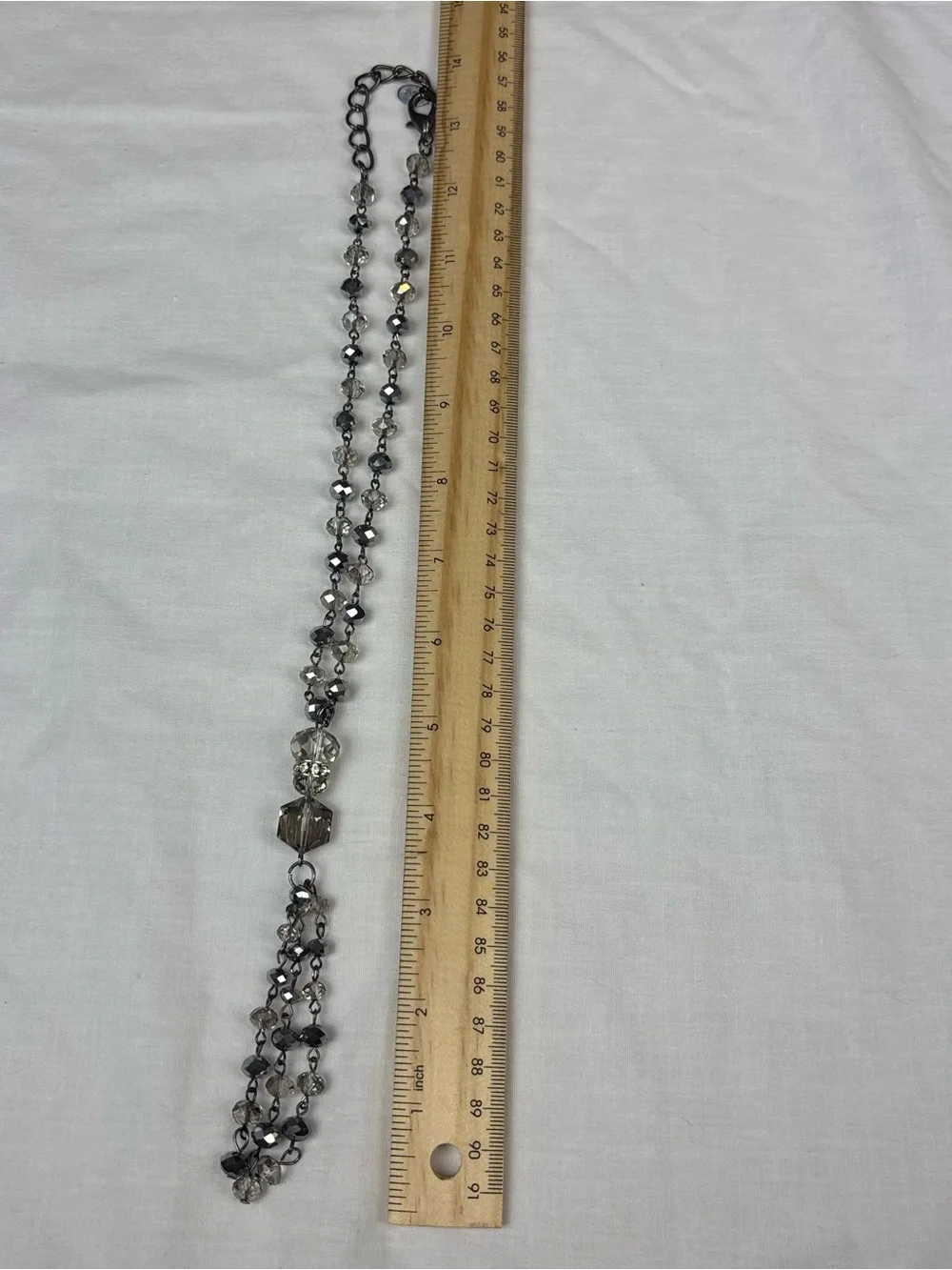 Crystal Bead Tassel Necklace - Silver-Tone